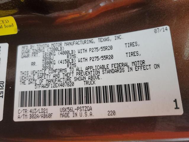 5TFAW5F12EX407820 - 2014 TOYOTA TUNDRA CREWMAX PLATINUM Braun Foto 12