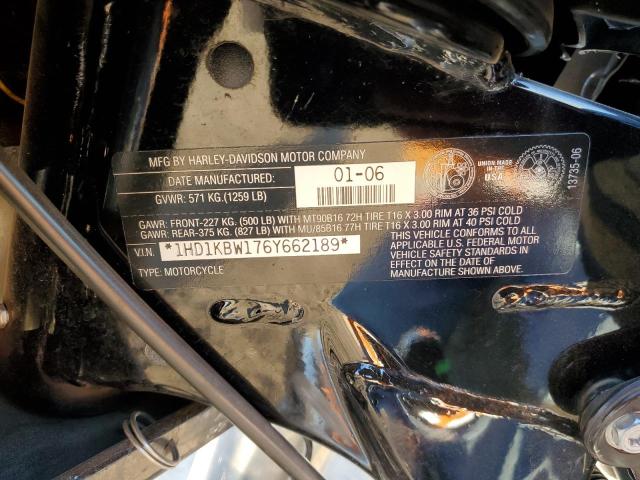 1HD1KBW176Y662189 - 2006 HARLEY-DAVIDSON FLHXI BLACK photo 10