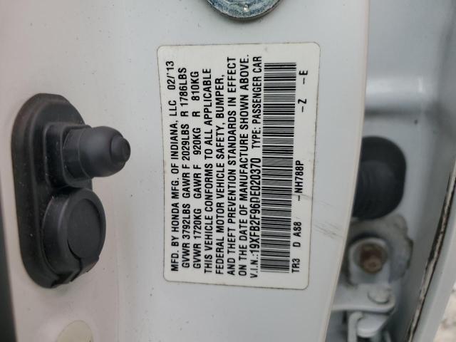 19XFB2F96DE020370 - 2013 HONDA CIVIC EXL თეთრი ფოტო 12