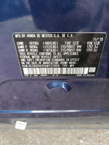 3CZRU5H35GM722959 - 2016 HONDA HR-V LX BLUE photo 14