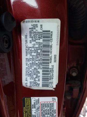 4T1BE32K34U303472 - 2004 TOYOTA CAMRY LE RED photo 12