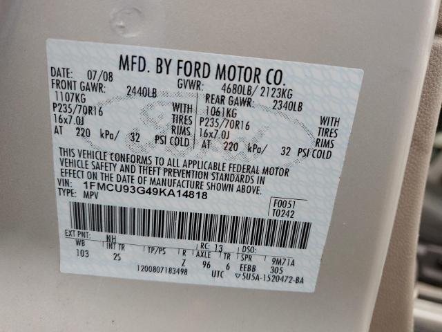 1FMCU93G49KA14818 - 2009 FORD ESCAPE XLT TAN photo 13