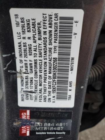 19XFC2F80KE002268 - 2019 HONDA CIVIC SPORT 灰色 照片 12