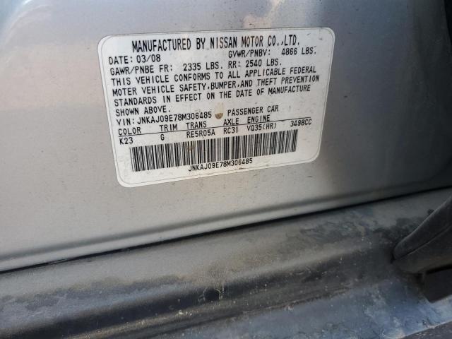 JNKAJ09E78M306485 - 2008 INFINITI EX35 BASE Արծաթագույն լուսանկար 12