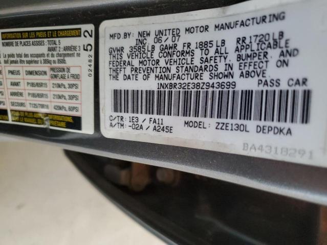 1NXBR32E38Z943699 - 2008 TOYOTA COROLLA CE GRAY photo 12