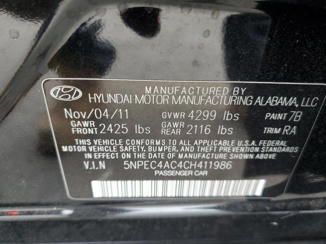 5NPEC4AC4CH411986 - 2012 HYUNDAI SONATA SE BLACK photo 12