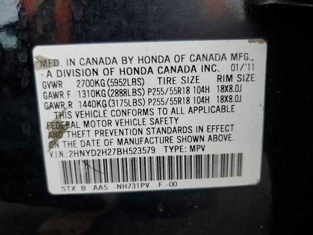 2HNYD2H27BH523579 - 2011 ACURA MDX BLACK photo 13