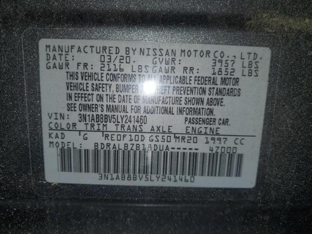 3N1AB8BV5LY241460 - 2020 NISSAN SENTRA S GRAY photo 12