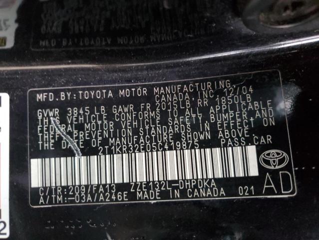 2T1KR32E05C419875 - 2005 TOYOTA COROLLA MA XR BLACK photo 12