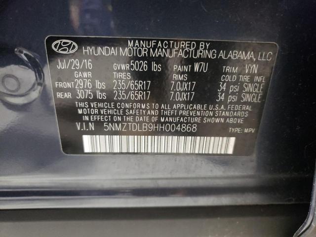 5NMZTDLB9HH004868 - 2017 HYUNDAI SANTA FE S BLUE photo 13