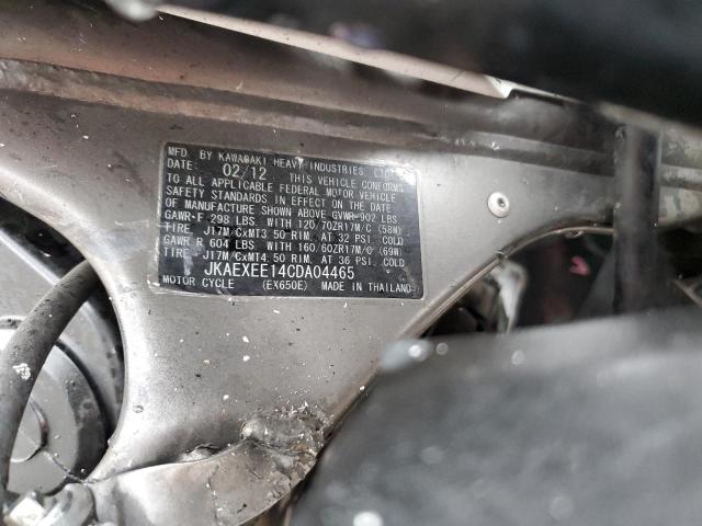 JKAEXEE14CDA04465 - 2012 KAWASAKI EX650 EC TWO TONE photo 10