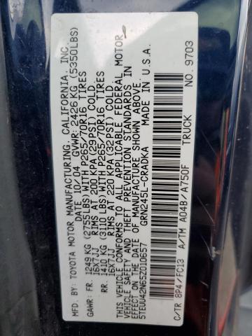 5TEUU42N65Z010657 - 2005 TOYOTA TACOMA ACCESS CAB ლურჯი ფოტო 12