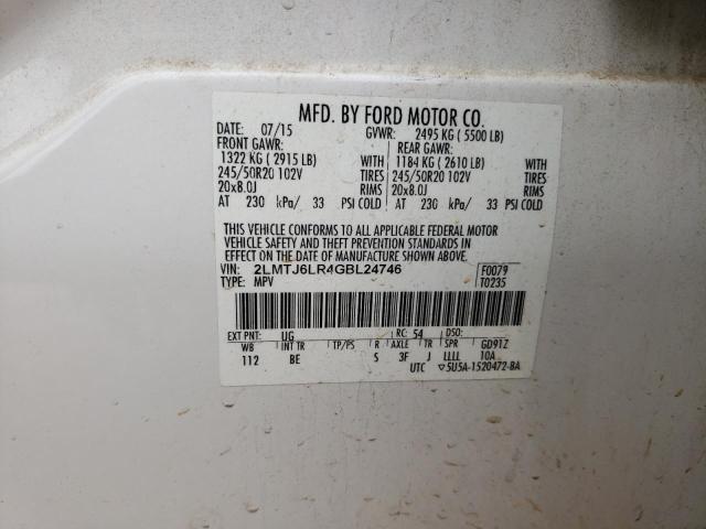 2LMTJ6LR4GBL24746 - 2016 LINCOLN MKX RESERVE Blanc photo 14