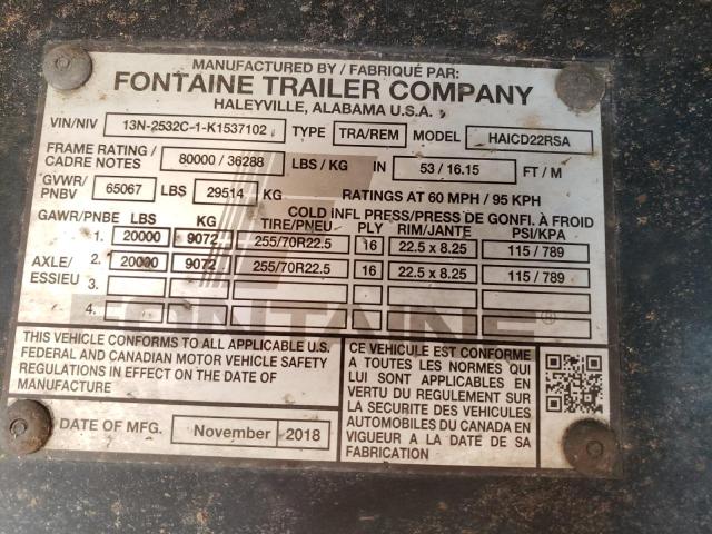 13N2532C1K1537102 - 2018 FONTAINE TRAILER SILVER photo 10