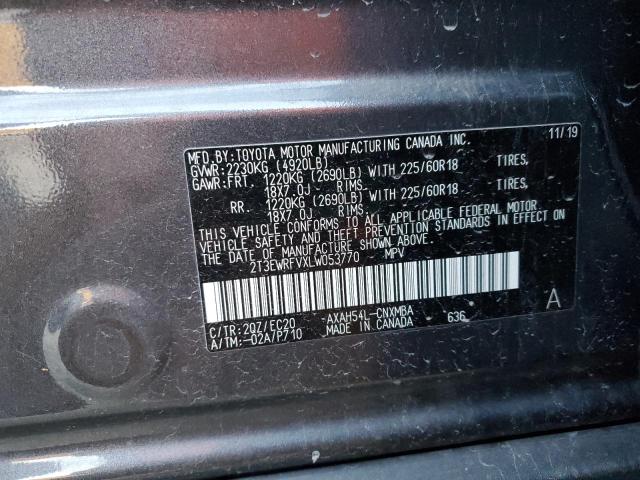 2T3EWRFVXLW053770 - 2020 TOYOTA RAV4 XSE GRAY photo 13