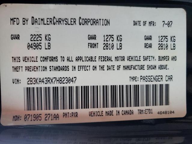 2B3KA43RX7H823047 - 2007 DODGE CHARGER SE BLACK photo 12