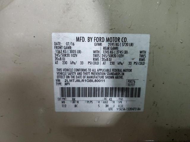 2LMTJ8LR1GBL80011 - 2016 LINCOLN MKX RESERVE Қоңыр фото 12