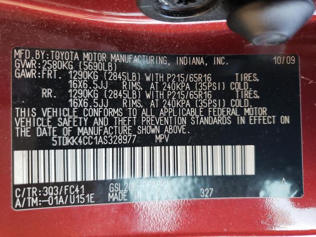 5TDKK4CC1AS328977 - 2010 TOYOTA SIENNA CE RED photo 13