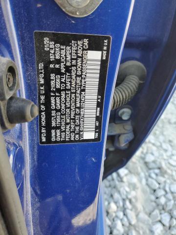 SHHFK7H83LU214704 - 2020 HONDA CIVIC EXL ლურჯი ფოტო 12