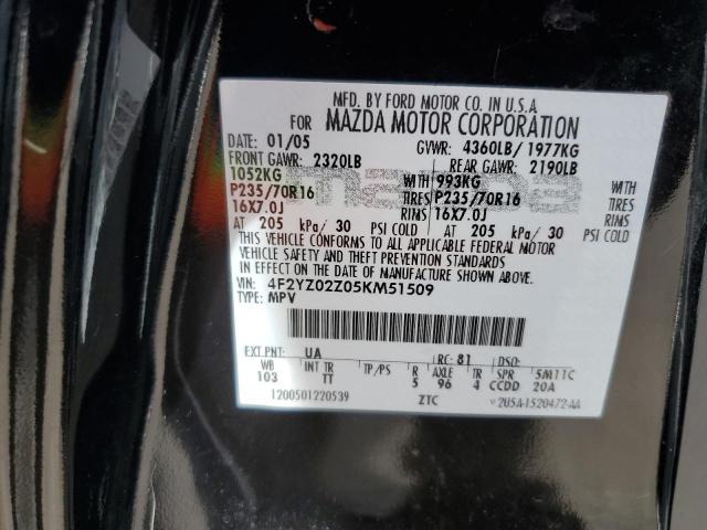 4F2YZ02Z05KM51509 - 2005 MAZDA TRIBUTE I BLACK photo 14