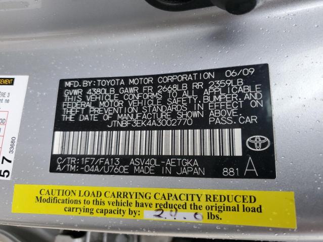 JTNBF3EK4A3002770 - 2010 TOYOTA CAMRY BASE SILVER photo 12