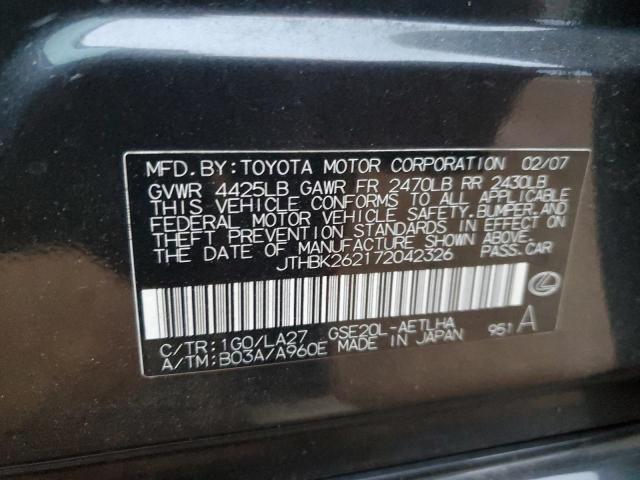 JTHBK262172042326 - 2007 LEXUS IS 250 GRAY photo 12