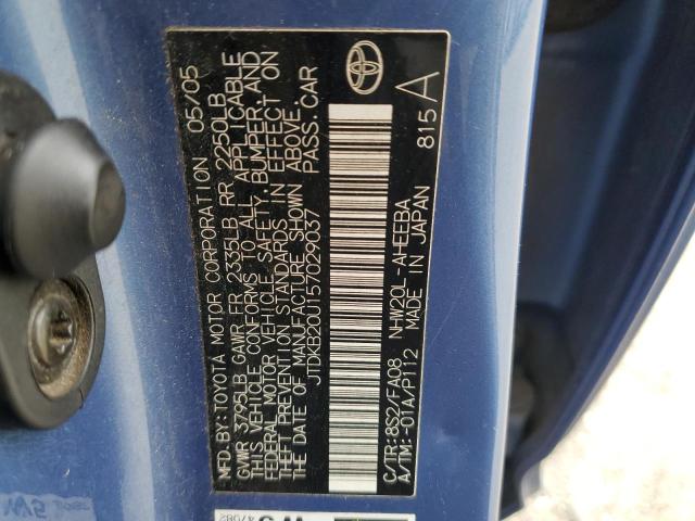 JTDKB20U157029037 - 2005 TOYOTA PRIUS BLUE photo 13