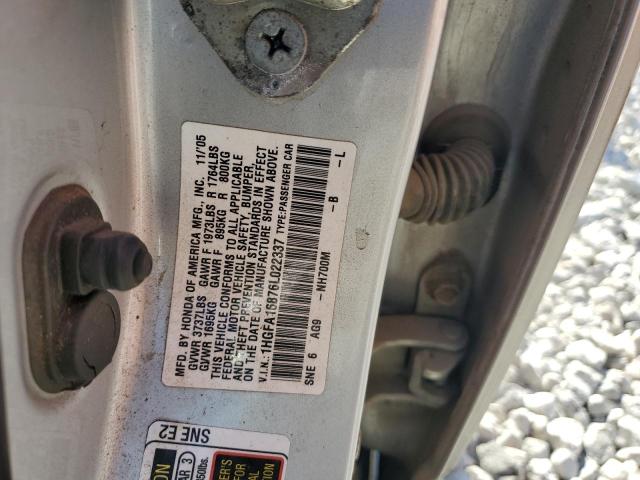 1HGFA16876L022337 - 2006 HONDA CIVIC EX SILVER photo 12