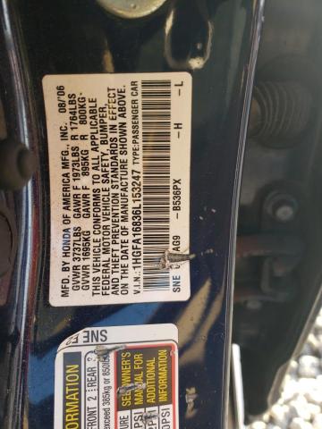 1HGFA16836L153247 - 2006 HONDA CIVIC EX BLUE photo 12