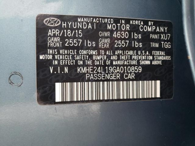 KMHE24L19GA010859 - 2016 HYUNDAI SONATA HYBRID BLUE photo 12