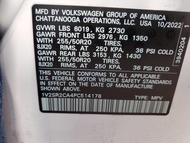 1V2SR2CA4PC514178 - 2023 VOLKSWAGEN ATLAS SEL R-LINE WHITE photo 13