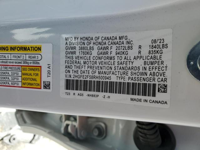 2HGFE2F58RH500945 - 2024 HONDA CIVIC SPORT 白色 照片 12