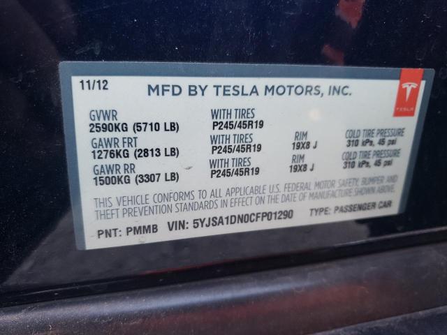 5YJSA1DN0CFP01290 - 2012 TESLA MODEL S Սև լուսանկար 12
