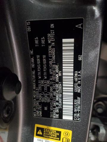5TDJKRFH6FS208941 - 2015 TOYOTA HIGHLANDER XLE GRAY photo 12