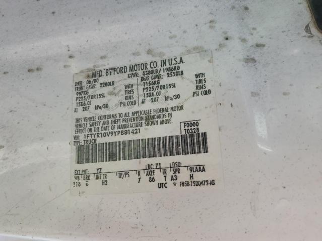 1FTYR10V9YPB81421 - 2000 FORD RANGER WHITE photo 12