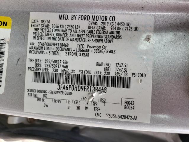 3FA6P0HD9FR138468 - 2015 FORD FUSION SE SILVER photo 12