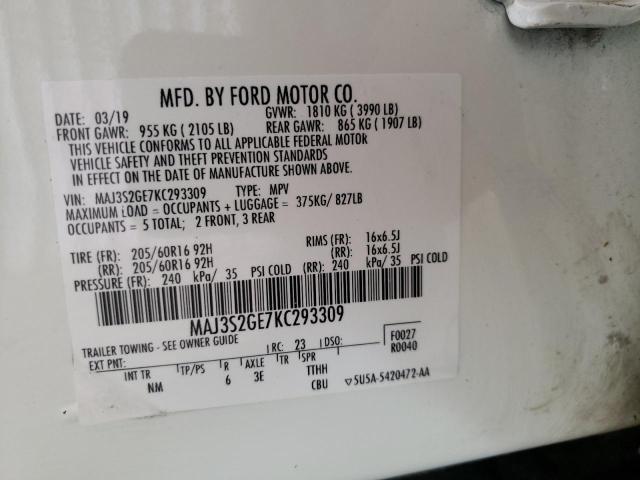 MAJ3S2GE7KC293309 - 2019 FORD ECOSPORT SE Ağ foto 12