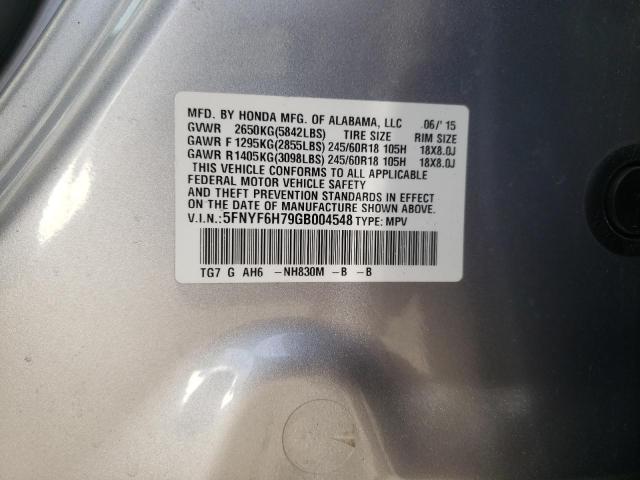 5FNYF6H79GB004548 - 2016 HONDA PILOT EXLN SILVER photo 12