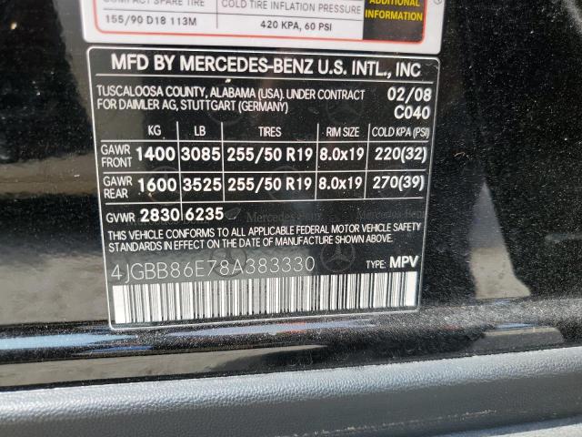 4JGBB86E78A383330 - 2008 MERCEDES-BENZ ML 350 BLACK photo 14