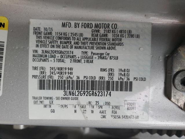 3LN6L2G92GR623174 - 2016 LINCOLN MKZ SILVER photo 11