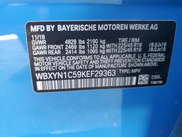 WBXYN1C59KEF29363 - 2019 BMW X2 M35I BLUE photo 12