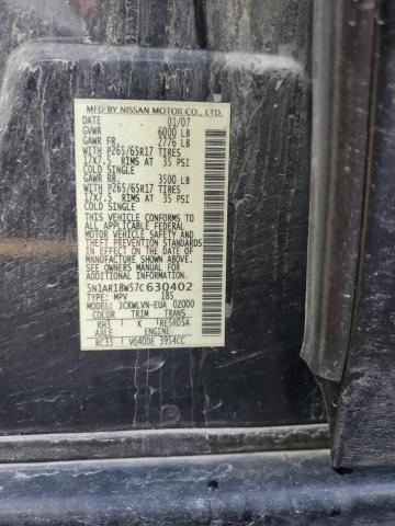 5N1AR18W57C630402 - 2007 NISSAN PATHFINDER LE BLACK photo 12
