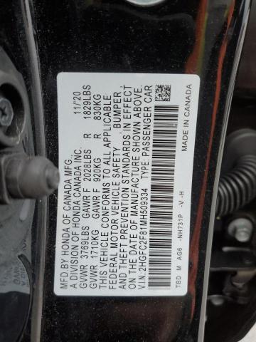 2HGFC2F81MH509334 - 2021 HONDA CIVIC SPORT 黑色 照片 12