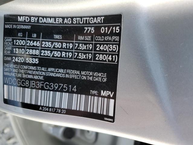 WDCGG8JB3FG397514 - 2015 MERCEDES-BENZ GLK 350 4MATIC SILVER photo 14