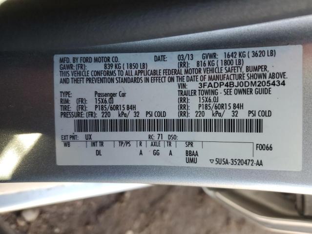 3FADP4BJ0DM205434 - 2013 FORD FIESTA SE SILVER photo 12