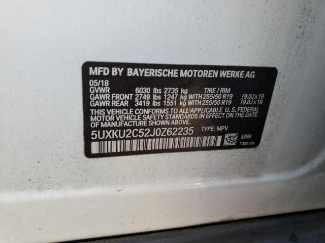 5UXKU2C52J0Z62235 - 2018 BMW X6 XDRIVE35I WHITE photo 12