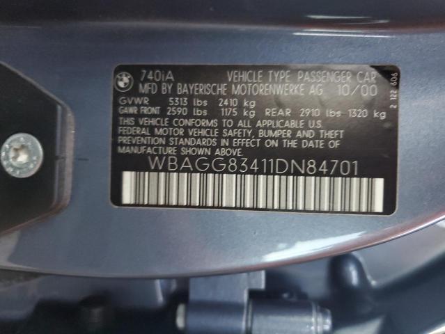 WBAGG83411DN84701 - 2001 BMW 740 I AUTOMATIC BLUE photo 13