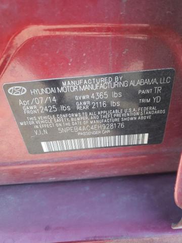 5NPEB4AC4EH928176 - 2014 HYUNDAI SONATA GLS RED photo 12