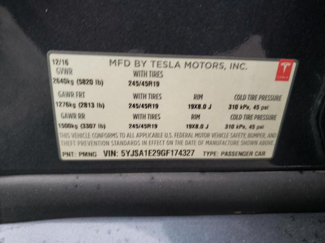 5YJSA1E29GF174327 - 2016 TESLA MODEL S CHARCOAL photo 12