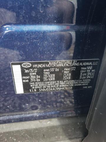 5NMS34AJ1NH426138 - 2022 HYUNDAI SANTA FE SEL BLUE photo 13